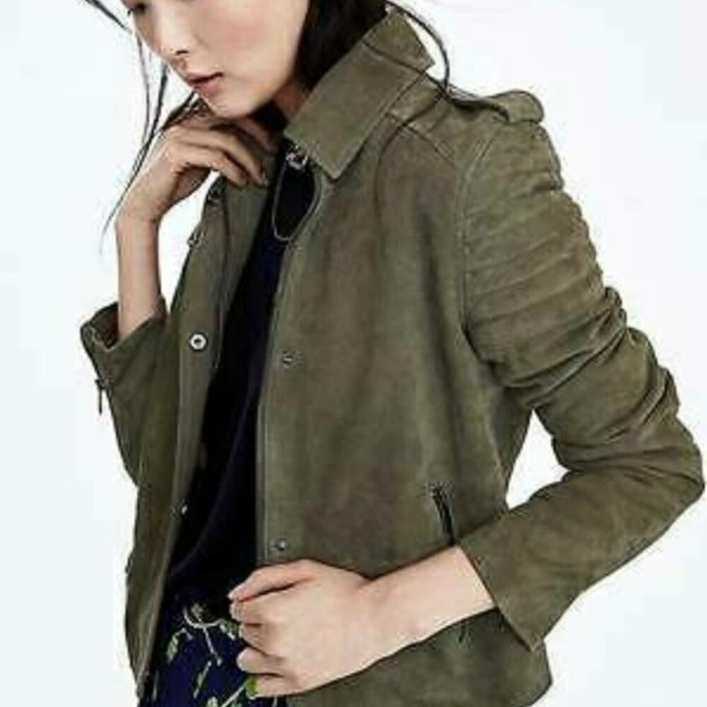 Banana Republic Olive Suede Moto Flight Jacket-W's Sz XS-Perfect Condition!